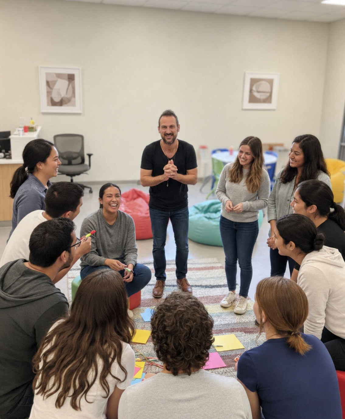 Shlomie facilitating a group circle workshop with participants