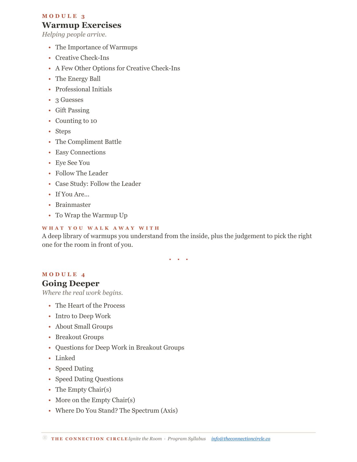 Ignite the Room syllabus page 4