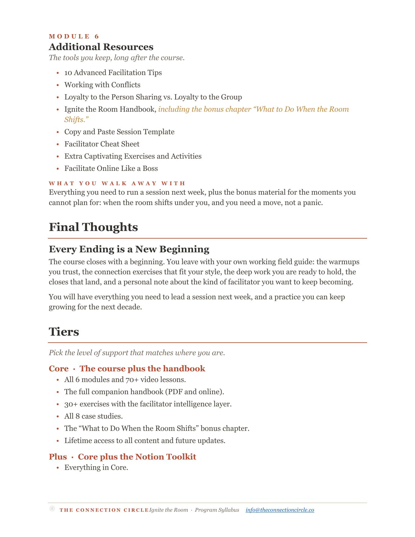 Ignite the Room syllabus page 6
